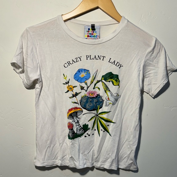 🪴Women’s O-mighty Crazy Plant Lady White Crop Top Shirt🪴 - Picture 3 of 6